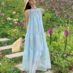 Casual wear cotton dress with embroidery and gold outline work