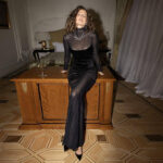 Black one piece semi sheer party dress